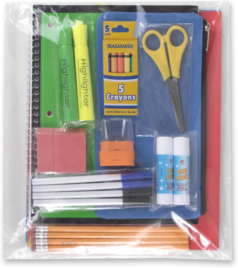 Trailmaker School Supplies Kit for Girls, Boys Back to School Supplies Bundle Pack 30 Piece School Supply Box Set for Kids Kindergarten, Elementary K-8 Includes Notebook, Folders, Pens, Pencils, and More - Image 2